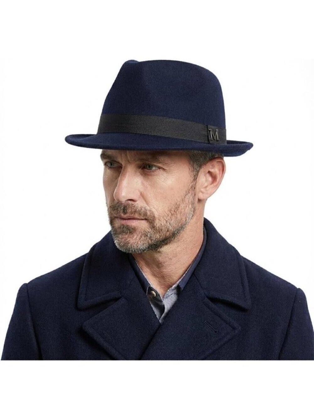 Men's Blue 100% Wool Western With Satin Band Classic Fedora Cowboy Felt Hat
